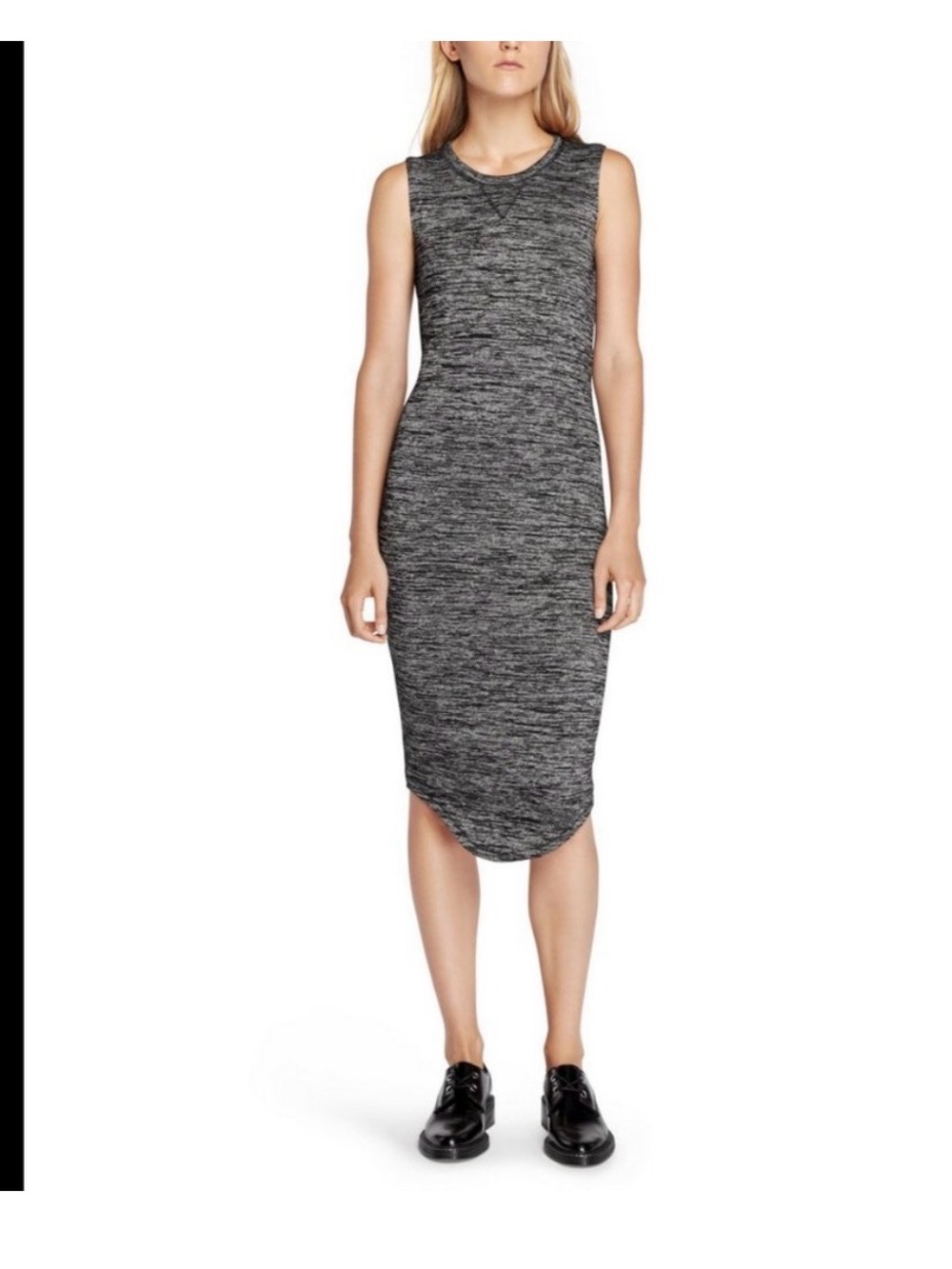 rag & bone Marled Gray Sleeveless Midi Sheath Dress. Cutout twist back
